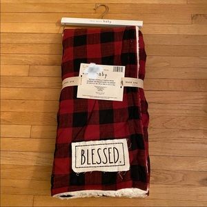 NWT RAE DUNN WOVEN BUFFALO CHECK WITH SHERPA REVERSE RED & BLACK BABY BLANKET